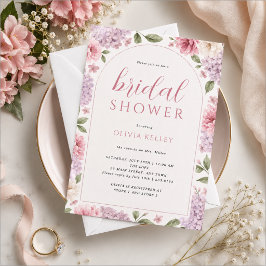 Rosa & Lavendel Hydrangea Blommig Båge Bröllopsdus Inbjudningar