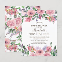 Rosa lavendel vattenfärg vår floral baby shower