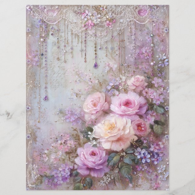 Rosa lavendel vintage skrotjournal scrapbookpapper (Framsida)