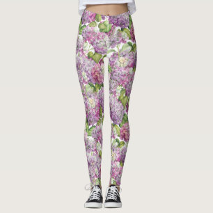 Rosa lavendelvanlig hortensiablommönster leggings