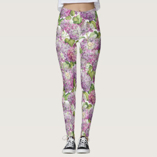 Rosa lavendelvanlig hortensiablommönster leggings