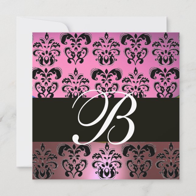 ROSA LAVENDER BLACK,LILA DAMASK MONOGRAM,vit Inbjudningar (Framsida)