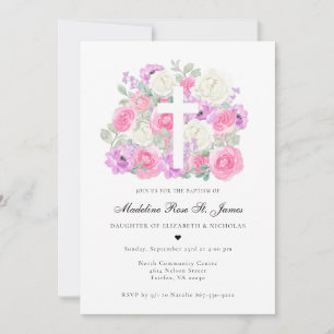 Rosa Lavender Blommigt Baptism Inbjudningar