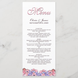  Rosa Lavender Blommigt Bröllop Menu Meny