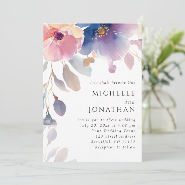 Rosa Lavender Blommigt Christian Bible Verse Bröll Inbjudningar (Stående Fram)