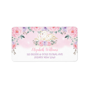 Rosa Lavender Blommigt Svan Princess Returadress Adressetikett