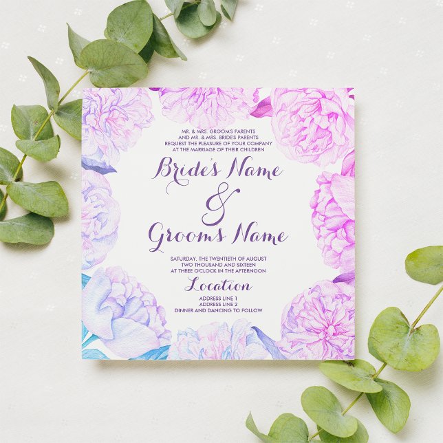Rosa lavender blue water color blommigt Bröllop Inbjudningar (Pink lavender blue watercolor floral Wedding Invitation )