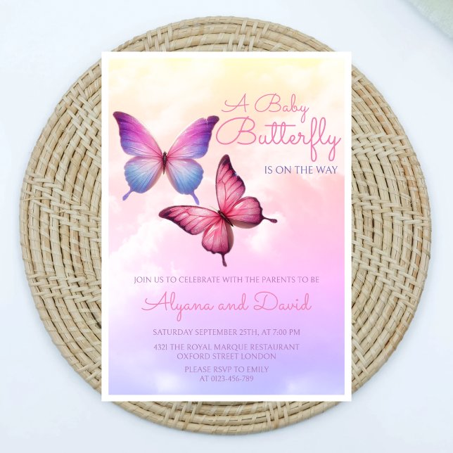Rosa Lavender Butterfly Baby Shower-inbjudan Inbjudningar (Skapare uppladdad)
