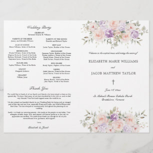 Rosa Lavender Catholic Bröllop Ceremony Programme