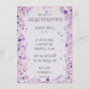 Rosa & Lavender Confetti Flick kalas Inbjudningar