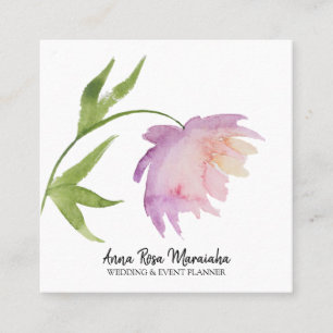 *~* Rosa Lavender Elegant Watercolor Peony Blommig Fyrkantigt Visitkort
