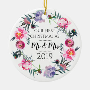 Rosa Lavender Första jul som Mr & Mrs. Julgransprydnad Keramik
