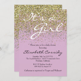rosa Lavender & Guld Glitter Baby Shower Inbjudan