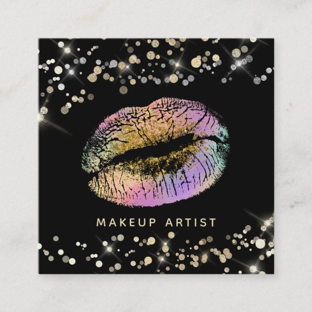 *~* Rosa Lavender Guld Glitter Pastel Läppar Makeu Fyrkantigt Visitkort (Framsida)
