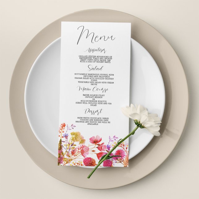 Rosa lavender lila wildblomma Bröllop Menu Program (Pink lavender purple wildflower Wedding Menu )