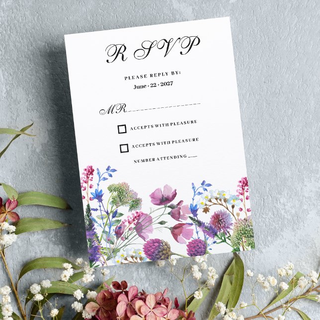 Rosa Lavender lila wildblomma sommar OSA Inbjudningar (Pink lavender purple wildflower summer RSVP )