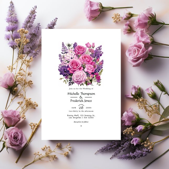 Rosa-Lavender och Nästan Mauve Blommigt Bröllop Inbjudningar (Skapare uppladdad)
