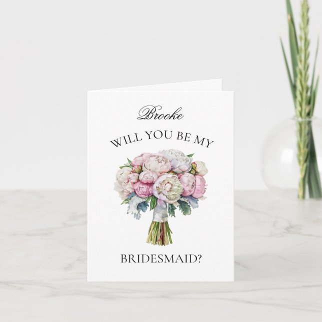 Rosa Lavender Peonies Bouquet Bridesmaid Frieri Inbjudan (Framsida)