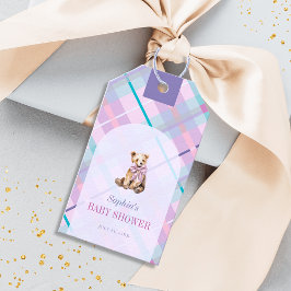 Rosa & lavender Play Nalle Bow Baby Shower Presentetikett