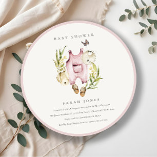 Rosa Leafy Foliage Girl Clothes Baby Shower Inbjud Tack Kort