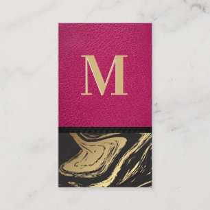Rosa Leather   Black Guld Marble Visitkort