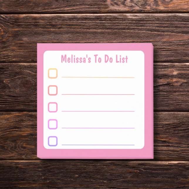Rosa LedDo-lista Post-it Block (Pink to do list with personalized name on sticky notes.)