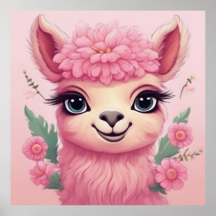 Rosa Leende Baby Lama Poster