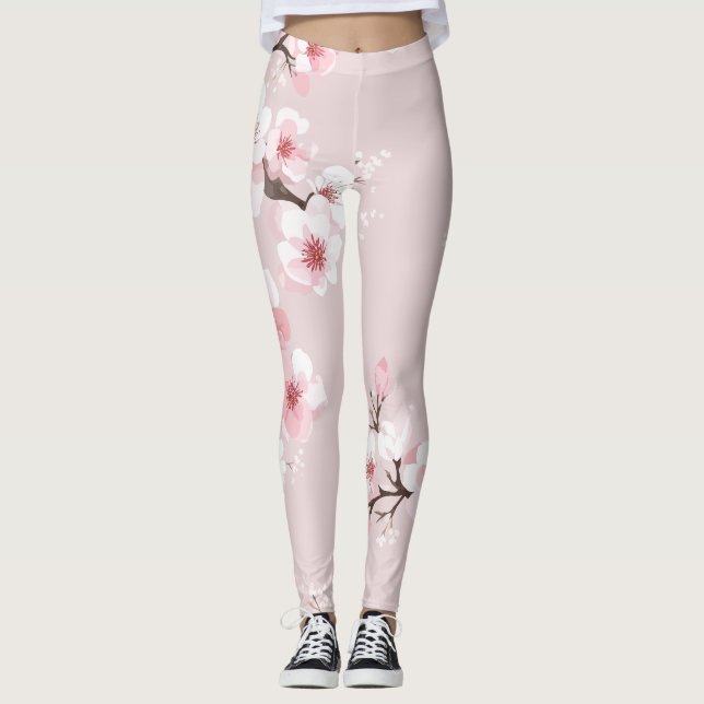 Rosa Leggings för Blommar av körsbär (Framsida)