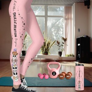 Rosa Leggings Halloween Söta Goth Döskallar