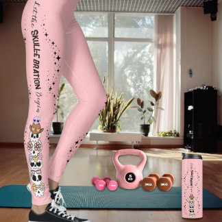 Rosa Leggings Halloween Söta Goth Döskallar