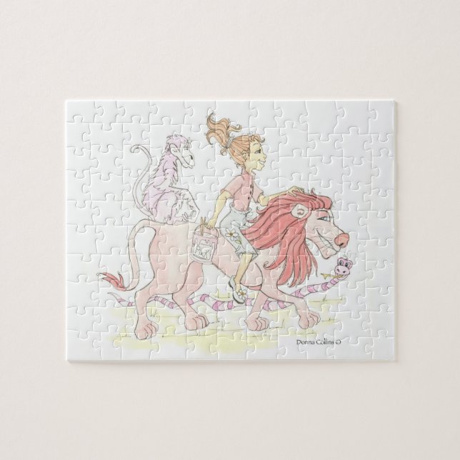 Rosa Lejon and Rosa Animals Puzzle Pussel (Horisontell)