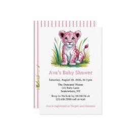 Rosa Lejon Baby Shower Inbjudningar