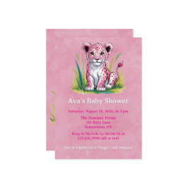 Rosa Lejon Baby Shower Inbjudningar
