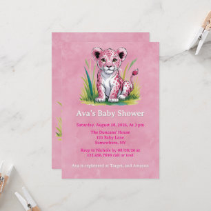 Rosa Lejon Baby Shower Inbjudningar
