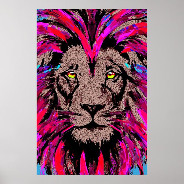 Rosa Lejon chef - Lejona Ansikte Porträtt Teckning Poster (Framsidan)