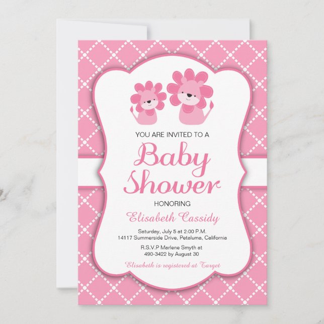 Rosa Lejon, Chevron Girl Baby Shower-inbjudan Inbjudningar (Framsida)