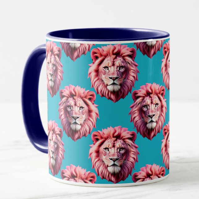 Rosa Lejonhuvud Djurmönsterdesign Blå  Mugg (Skapare uppladdad)