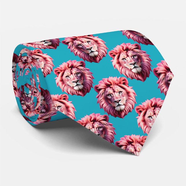 Rosa Lejonhuvud Djurmönsterdesign Blå  Slips (Skapare uppladdad)