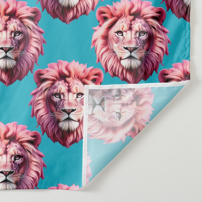 Rosa Lejonhuvud Djurmönsterdesign Blå  Tyg (Skapare uppladdad)