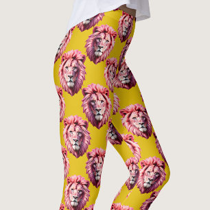 Rosa Lejonhuvud Djurmönsterdesign Gul Leggings