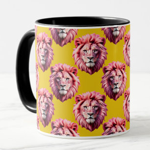 Rosa Lejonhuvud Djurmönsterdesign Gul Mugg