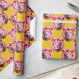 Rosa Lejonhuvud Djurmönsterdesign Gul Presentpapper