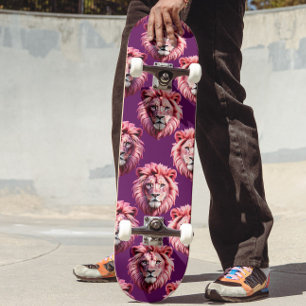 Rosa lejonhuvud djurmönsterdesign lila mini skateboard bräda 18,5 cm