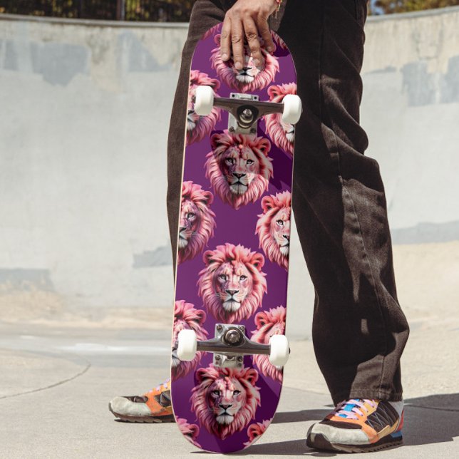 Rosa lejonhuvud djurmönsterdesign lila mini skateboard bräda 18,5 cm (Skapare uppladdad)