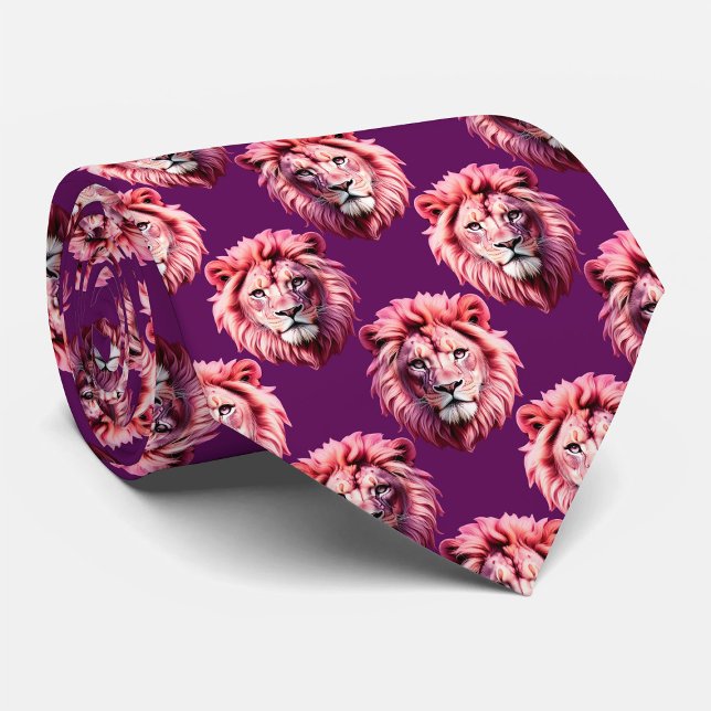 Rosa Lejonhuvud Djurmönsterdesign Lila Slips (Skapare uppladdad)