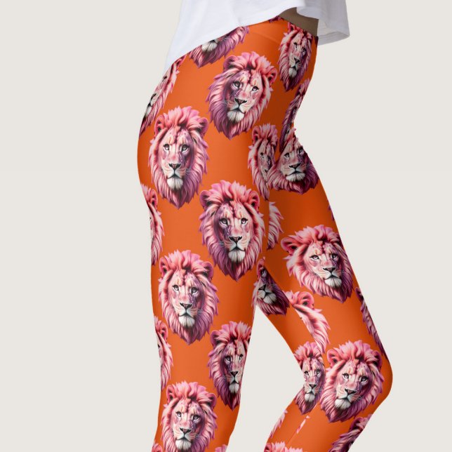 Rosa Lejonhuvud Djurmönsterdesign Orange  Leggings (Skapare uppladdad)