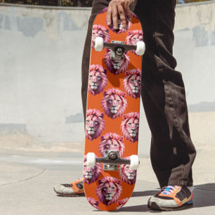 Rosa Lejonhuvud Djurmönsterdesign Orange Mini Skateboard Bräda 18,5 Cm