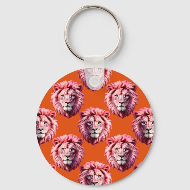 Rosa Lejonhuvud Djurmönsterdesign Orange  Nyckelring (Framsida)