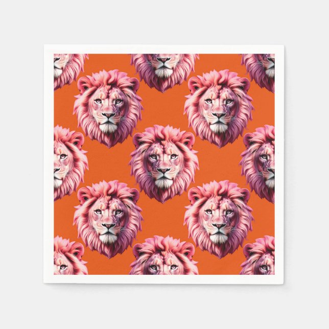 Rosa Lejonhuvud Djurmönsterdesign Orange  Pappersservett (Framsidan)