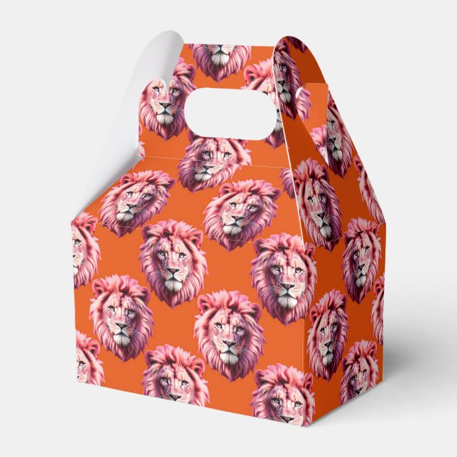 Rosa Lejonhuvud Djurmönsterdesign Orange  Presentaskar (Framsidan Sidan)